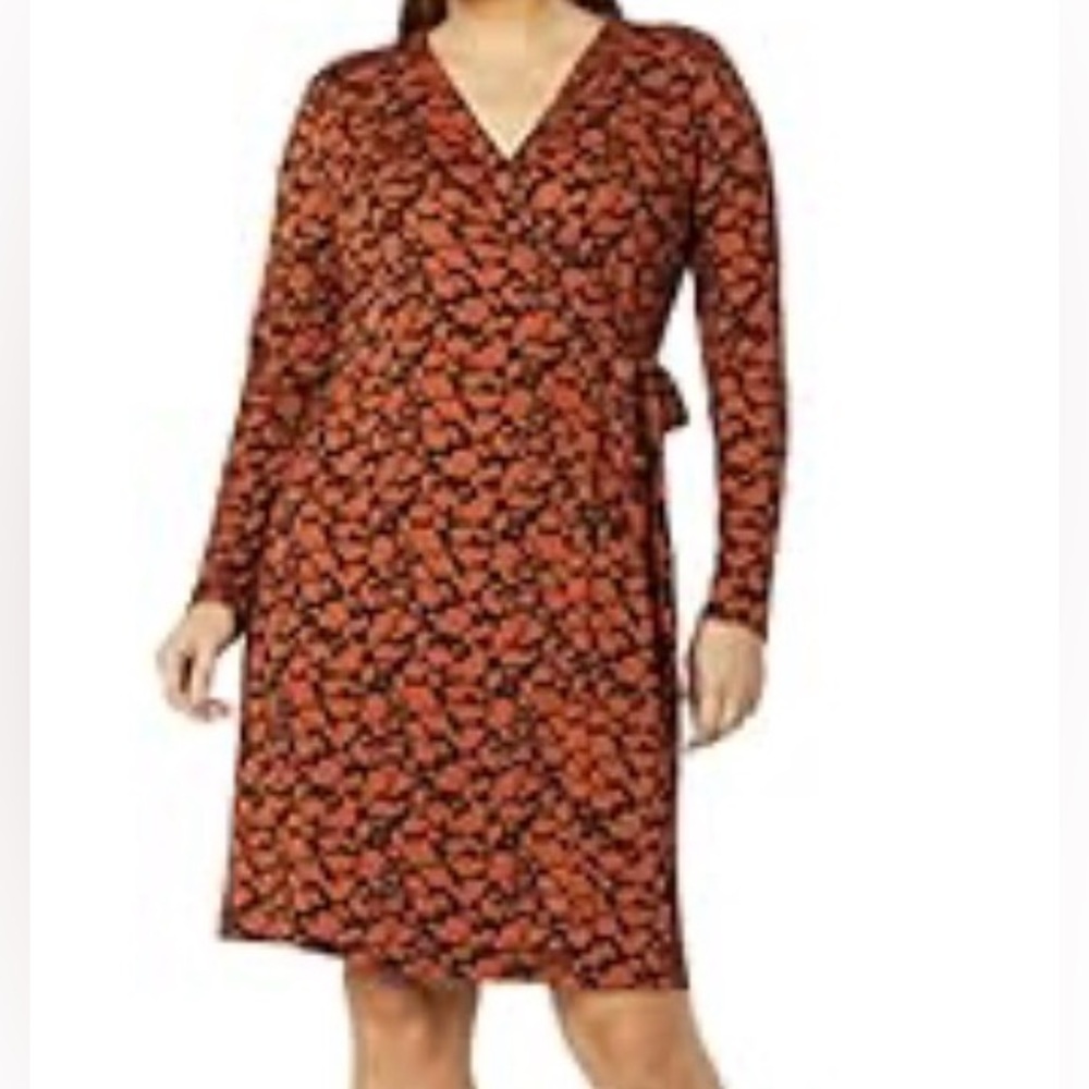 Amazon Essentials Orange and Black Floral Long Sleeve Dress